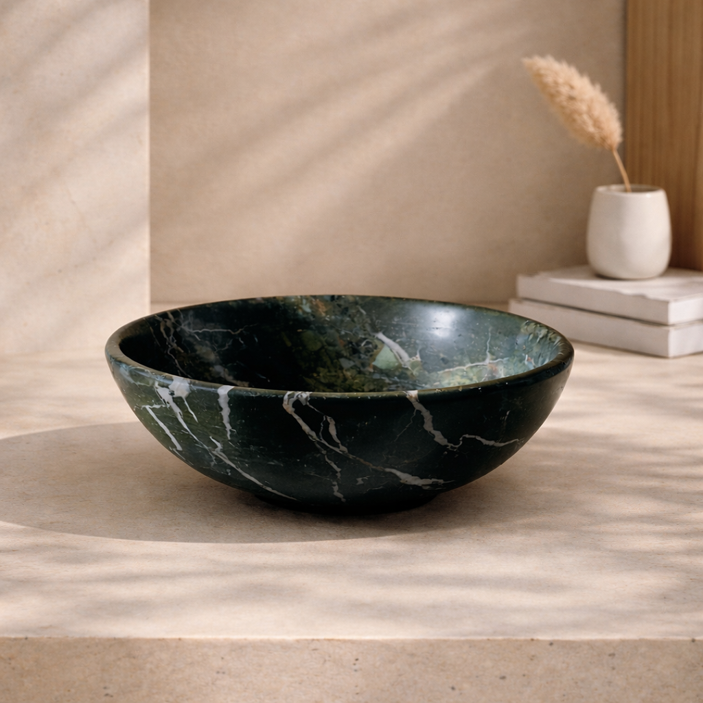 Servan Marble Bowl – Luxury Semi-Polished Natural Stone Bowl (Black)