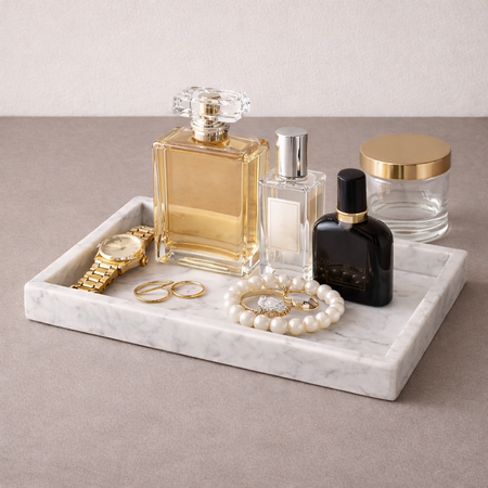 Zamoray Servan White Marble Tray – Luxury Polished Natural Stone Serving & Display Tray