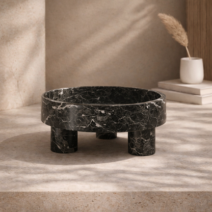 Dray Black Marble Pedestal Bowl – Luxury Sculptural Natural Stone Bowl