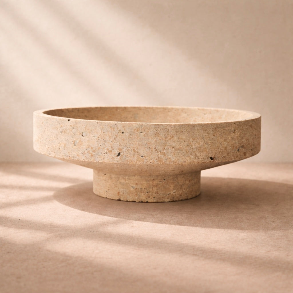 Clara Pedestal Travertine Bowl – Luxury Natural Stone Sculptural Bowl