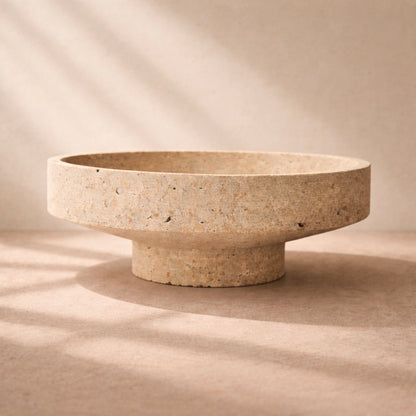 Clara Pedestal Travertine Bowl – Luxury Natural Stone Sculptural Bowl