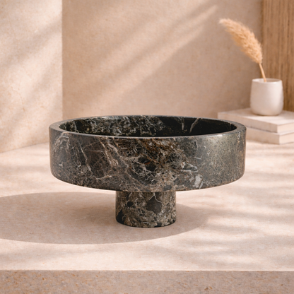 Morey Black Marble Pedestal Bowl – Luxury Sculptural Natural Stone Bowl