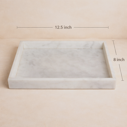 Zamoray Servan White Marble Tray – Luxury Polished Natural Stone Serving & Display Tray