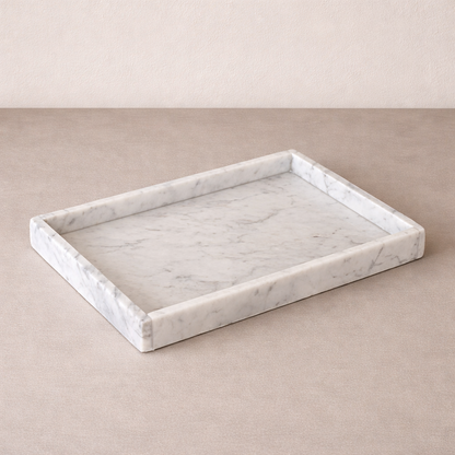 Zamoray Servan White Marble Tray – Luxury Polished Natural Stone Serving & Display Tray
