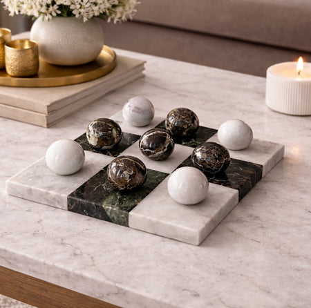 Sculptural Marble Tic-Tac-Toe Game – Luxury Black & White Marble Board