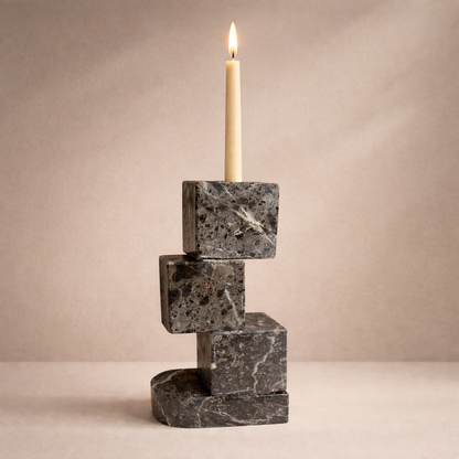 Servan Axis Black Marble Candle Holder – Luxury Natural Stone Table Accent
