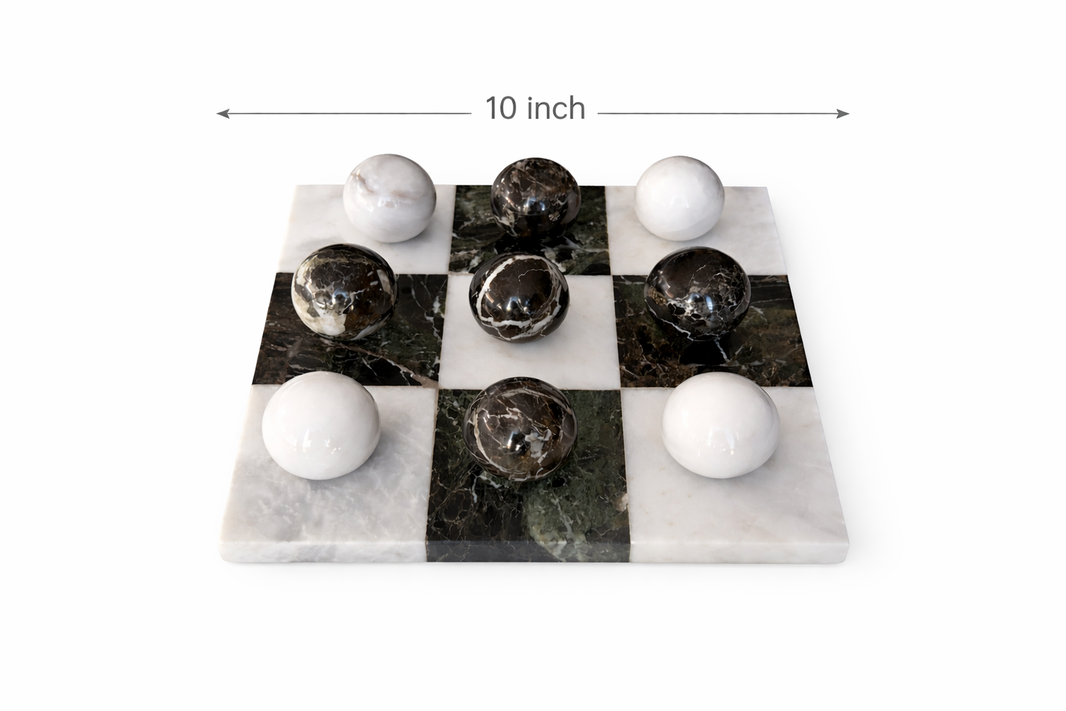 Sculptural Marble Tic-Tac-Toe Game – Luxury Black & White Marble Board