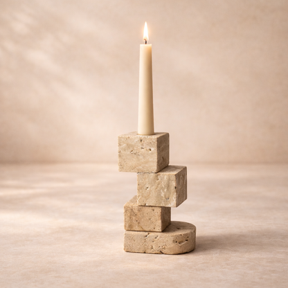 Axis Travertine Candle Holder - Natural Stone Decorative Candle Holder