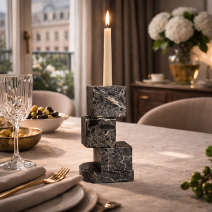 Servan Axis Black Marble Candle Holder – Luxury Natural Stone Table Accent