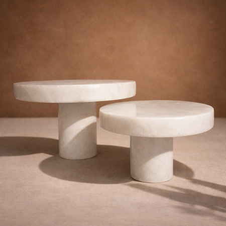 Zamoray White Marble Column Pedestal – Plinth Display Stand-set