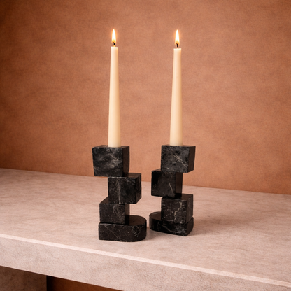 Servan Axis Black Marble Candle Holder – Luxury Natural Stone Table Accent