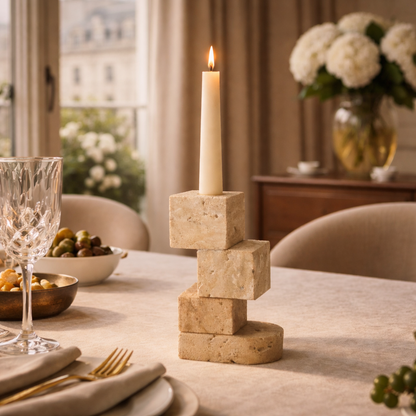 Axis Travertine Candle Holder - Natural Stone Decorative Candle Holder