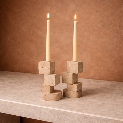 Axis Travertine Candle Holder - Natural Stone Decorative Candle Holder