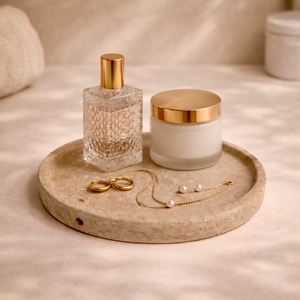 Savannah Travertine Tray – Luxury Natural Stone Round Decorative Tray