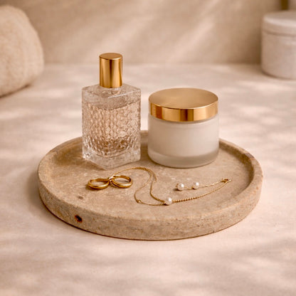 Savannah Travertine Tray – Luxury Natural Stone Round Decorative Tray