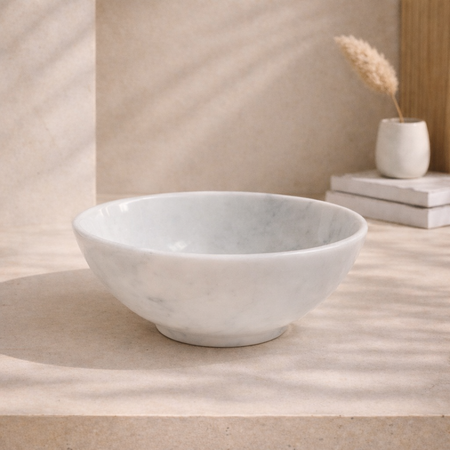 Servan Marble Bowl – Luxury Semi-Polished Natural Stone Bowl (White)