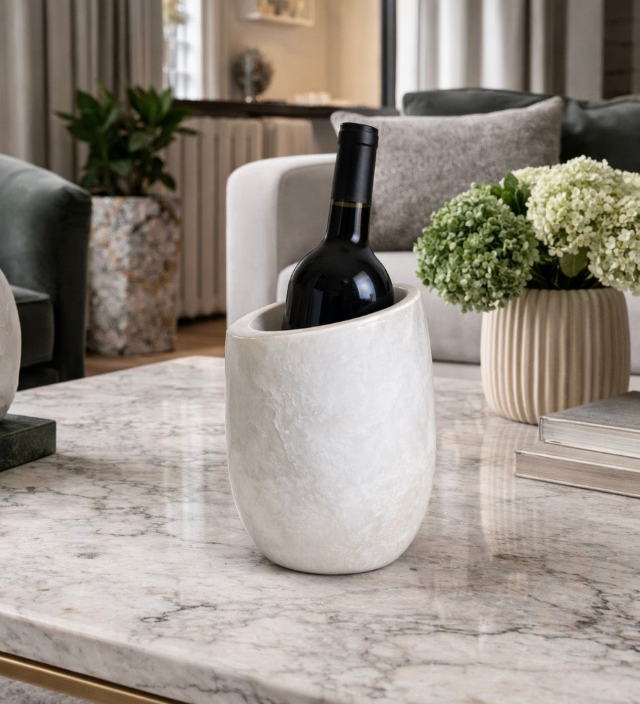 Servan white Marble Wine vessel– Natural Stone decorative vase